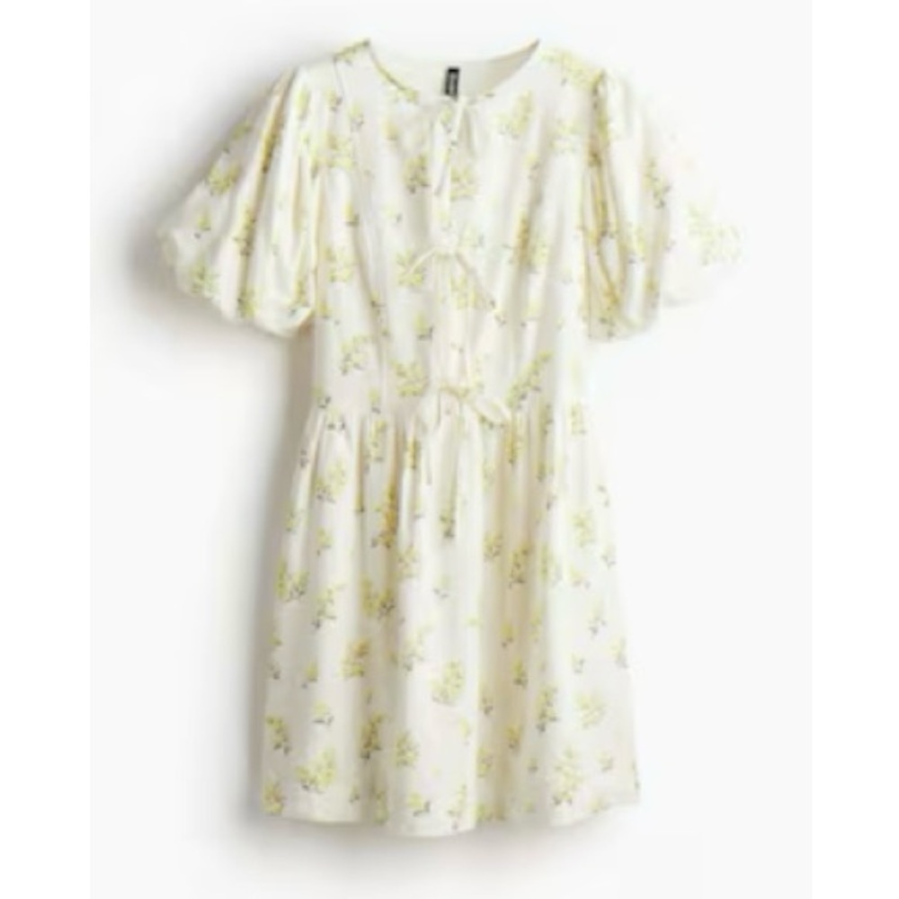 H&M Linen Blend Tie Front Puff Sleeve Mini Dress Size XL